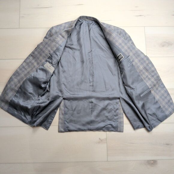 Canali Blazer Sport Coat Mens 38R Silk Wool Windowpane Gray Plaid Suit Italy - Picture 4 of 16